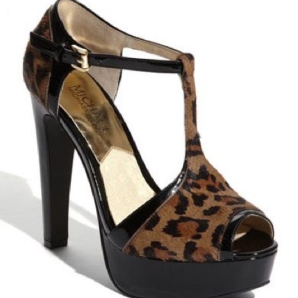 Michael Kors Sophia leopard t strap heels 6.5